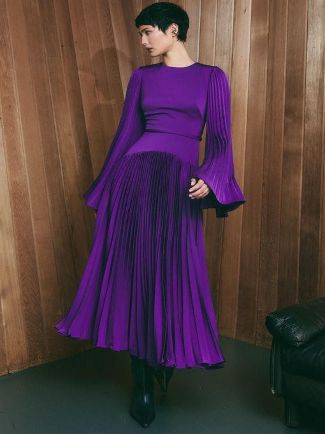 Maisonel Pleated Maxi Dress In Purple ME3219-Mother of the bride- mother of the groom -Nicola Ross