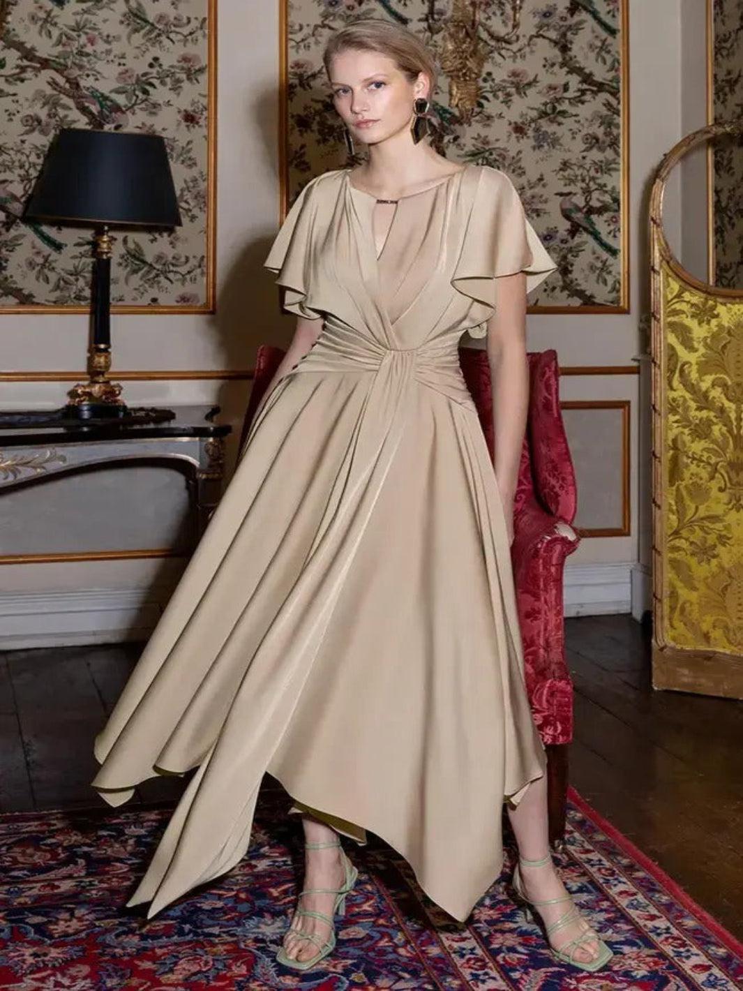 Maisonel Ruched Panel Handkerchief Hem Dress In Oyster-Mother of the bride- mother of the groom -Nicola Ross