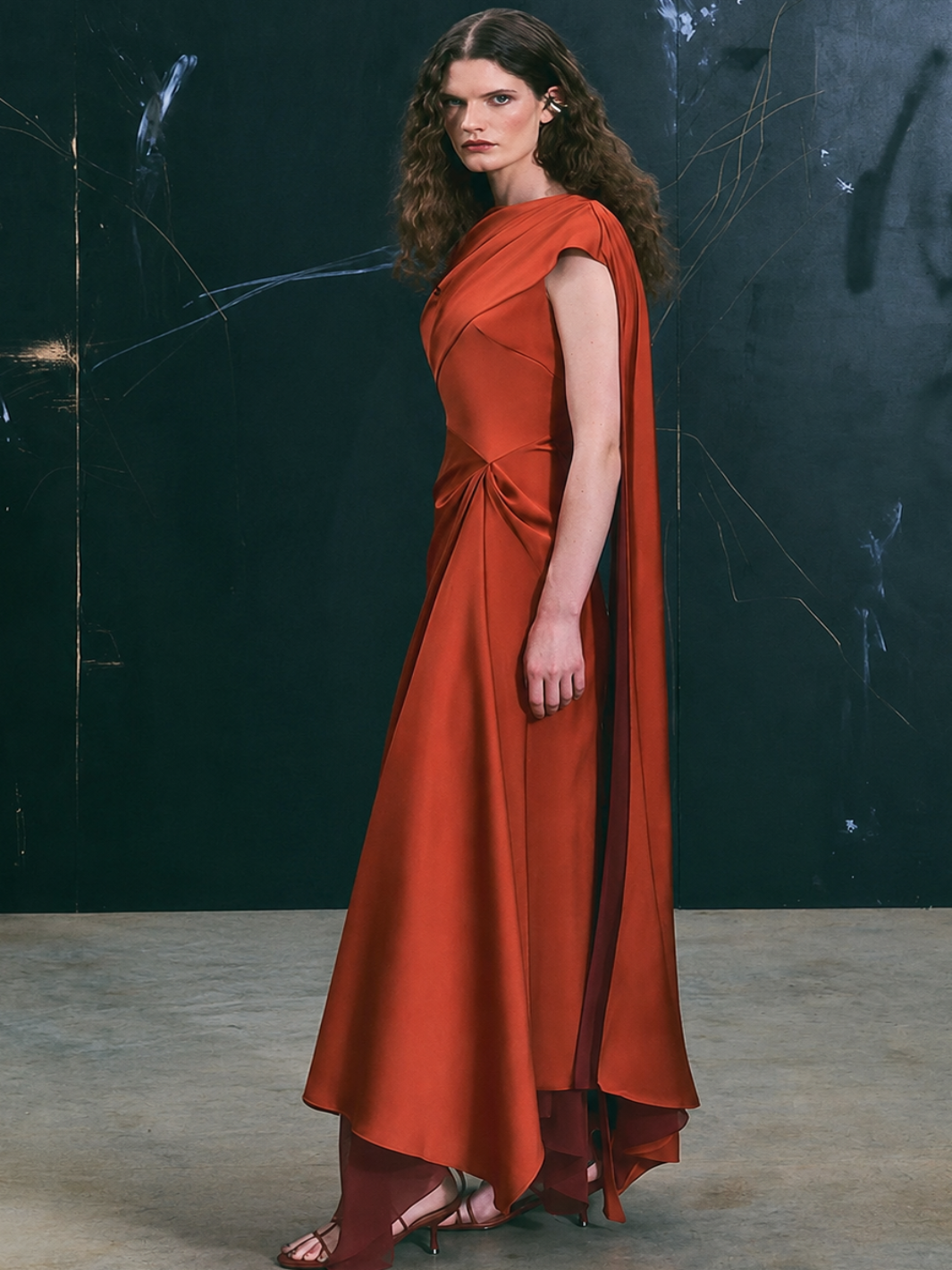 Maisonel Satin Maxi Dress In Terracotta ME3178-Mother of the bride- mother of the groom -Nicola Ross
