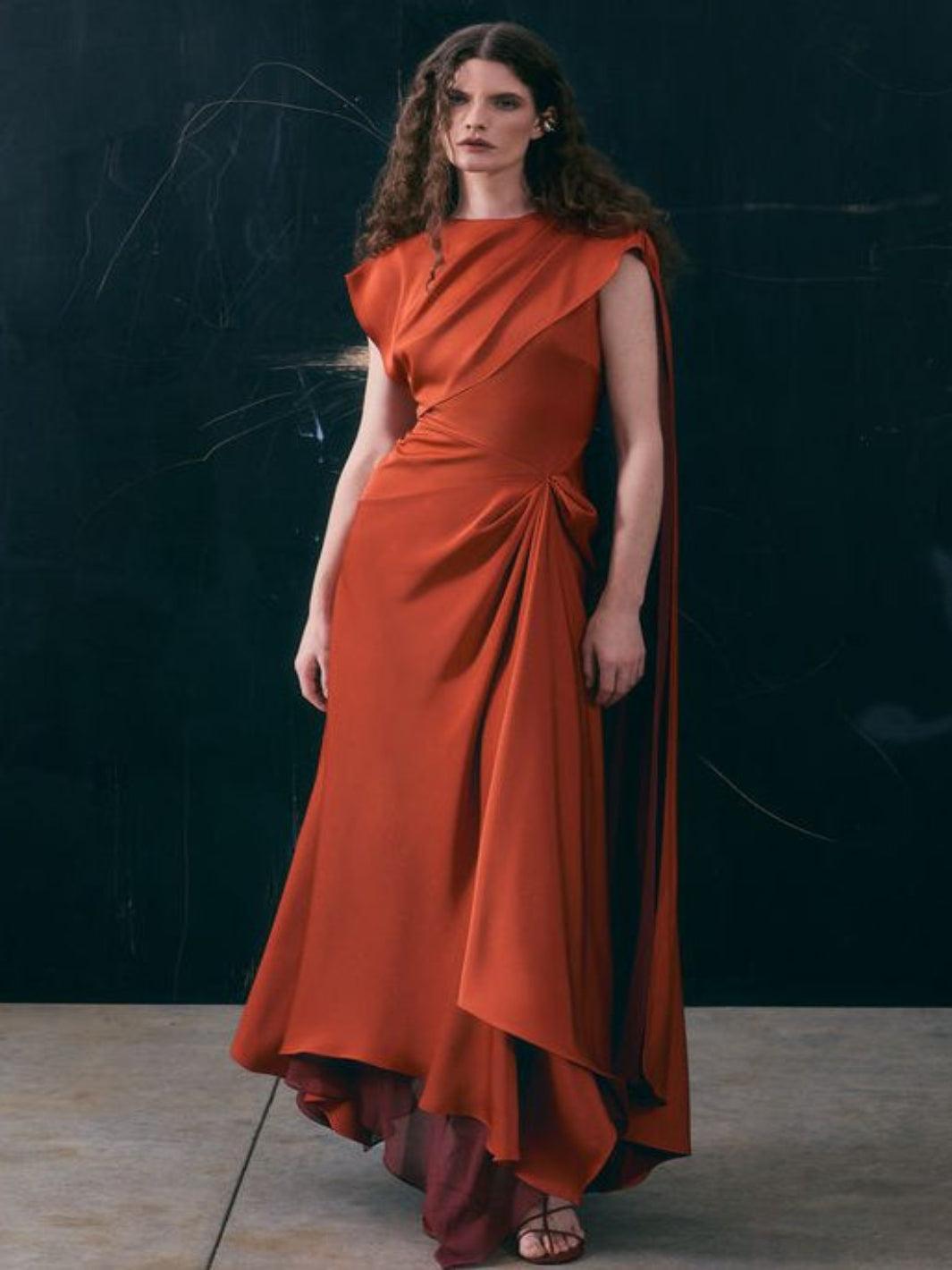 Maisonel Satin Maxi Dress In Terracotta ME3178-Mother of the bride- mother of the groom -Nicola Ross
