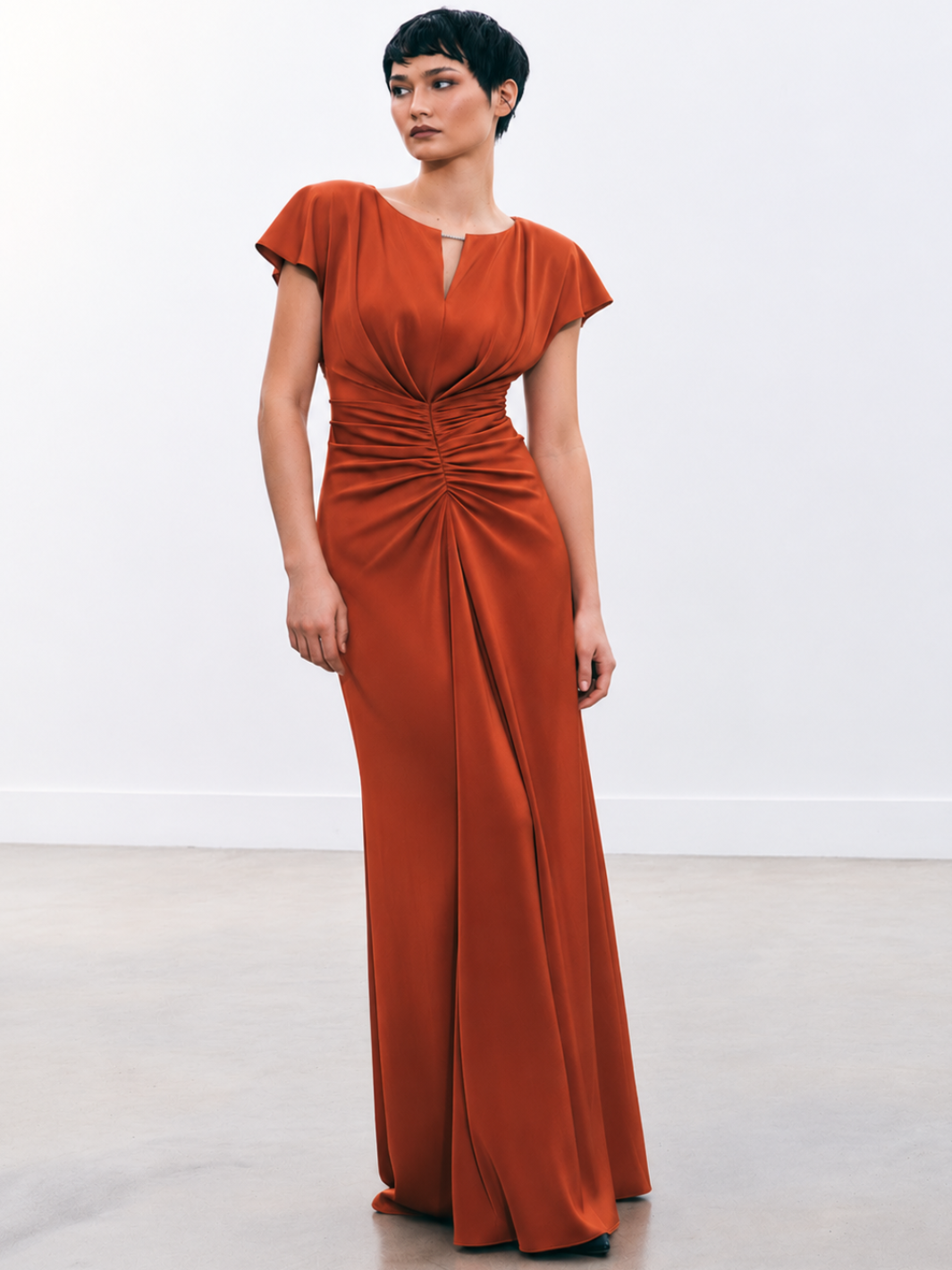 Maisonel Satin Maxi Dress In Terracotta ME3188-Mother of the bride- mother of the groom -Nicola Ross