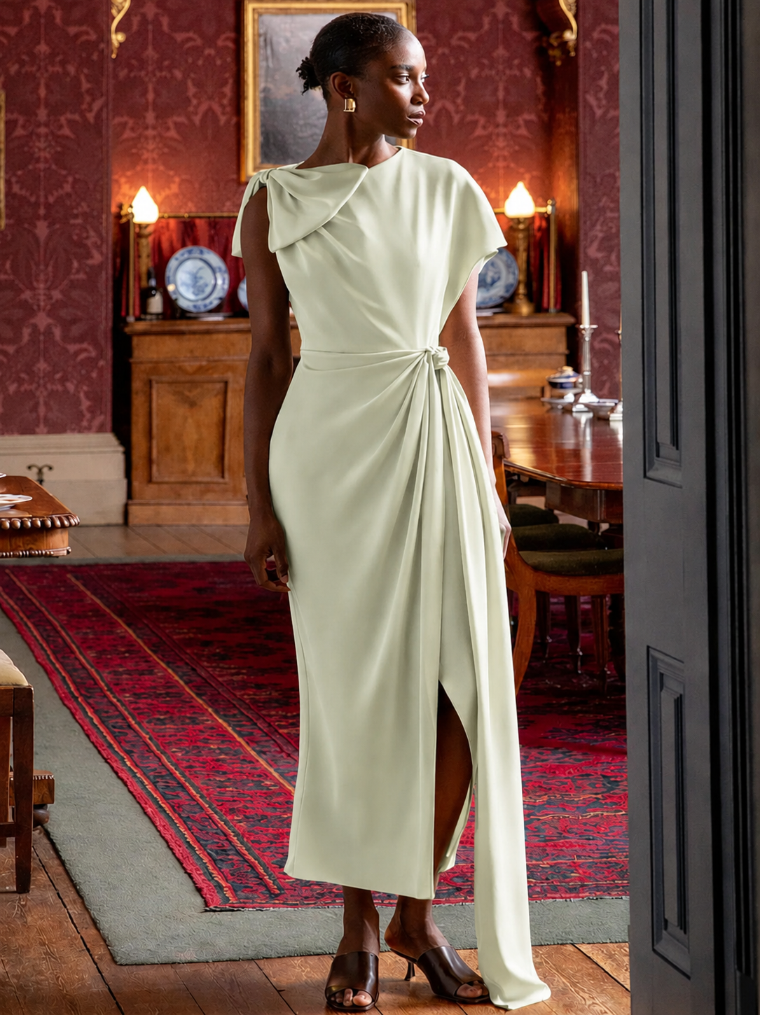 Maisonel Satin Midi Dress In Lemonade ME3024-Mother of the bride- mother of the groom -Nicola Ross