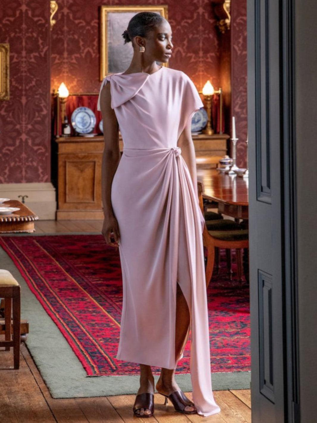 Maisonel Satin Wrap Dress In Blush ME3024-Mother of the bride- mother of the groom -Nicola Ross