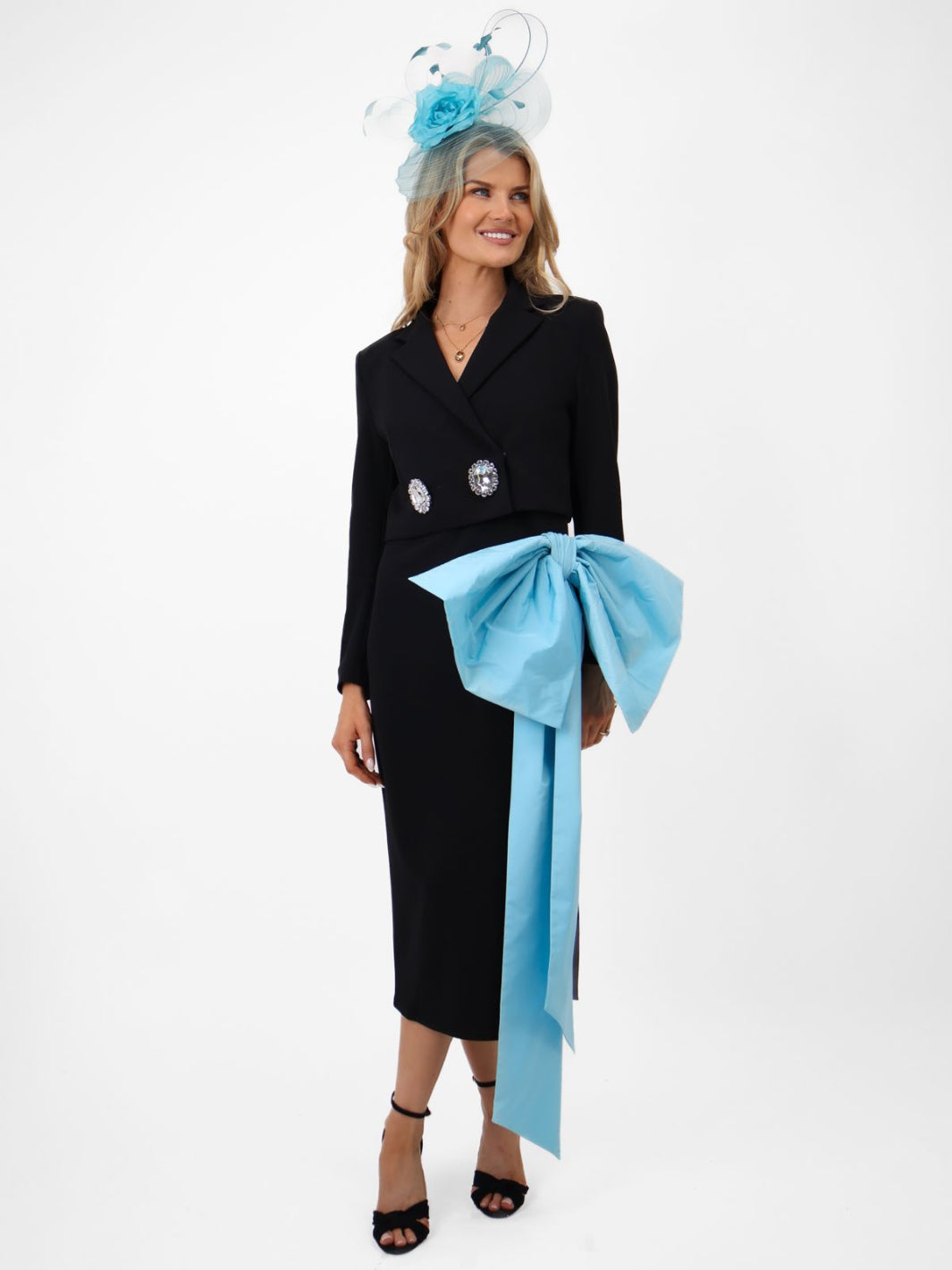 Moskada Midi Dress & Jacket 7104/7102 In Black/Aqua-Mother of the bride- mother of the groom -Nicola Ross