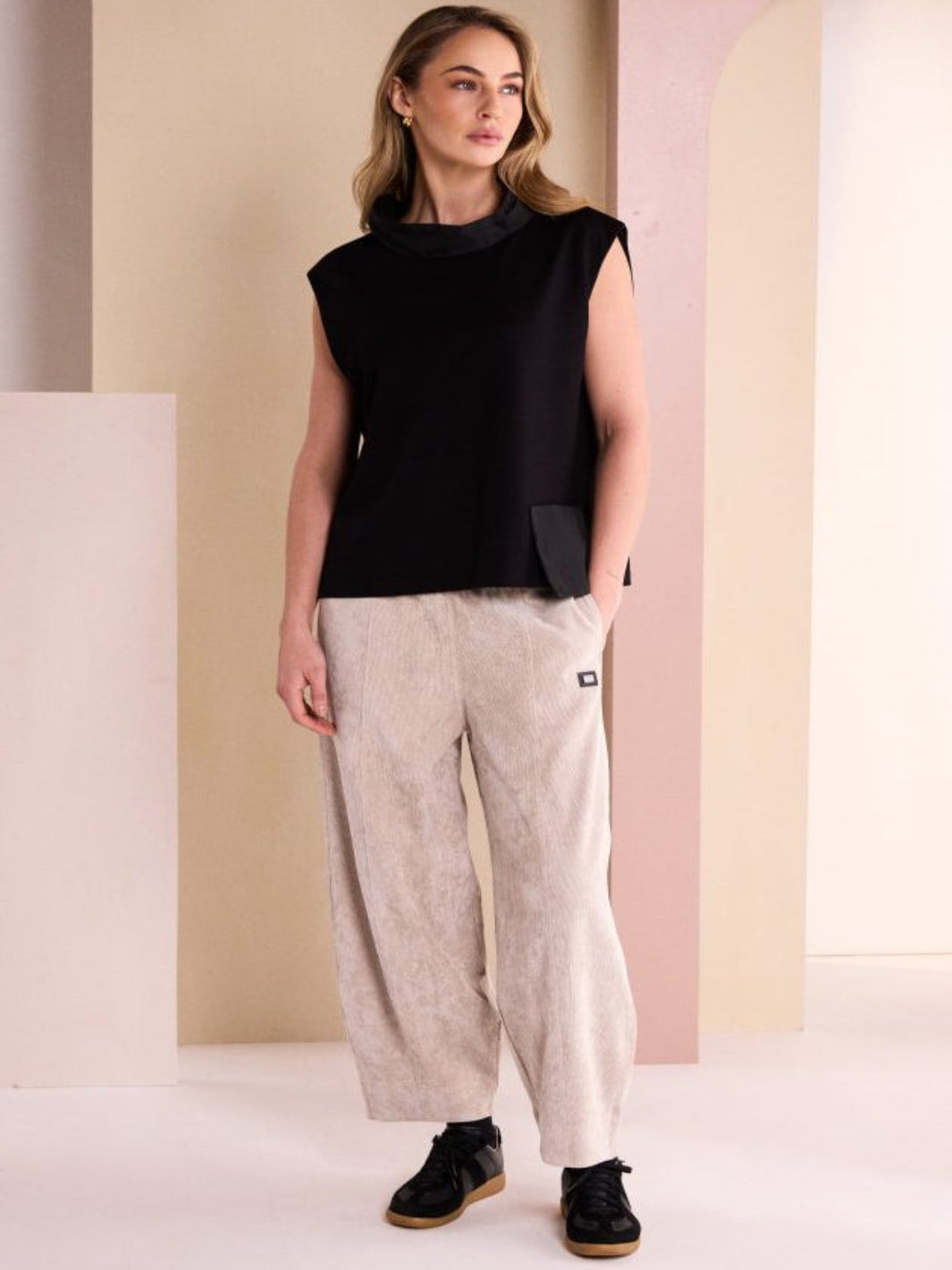 Naya Balloon Shaped Cord Trouser In Stone 26247