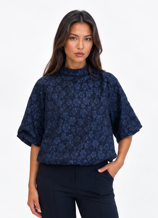 Kate & Pippa Ava Jacquard Bow Top In Navy