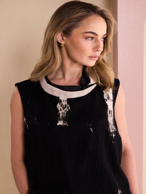 Naya Abstract Sleeveless Top In Black/Stone 26245-Nicola Ross