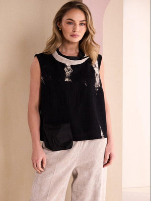 Naya Abstract Sleeveless Top In Black/Stone 26245-Nicola Ross