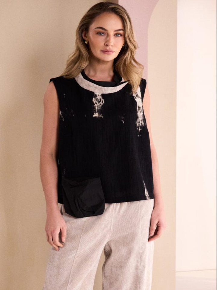 Naya Abstract Sleeveless Top In Black/Stone 26245-Nicola Ross