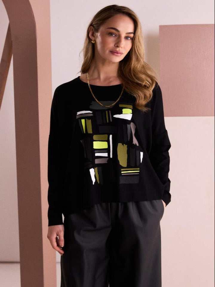 Naya Abstract Top In Black/Thyme 26148-Nicola Ross