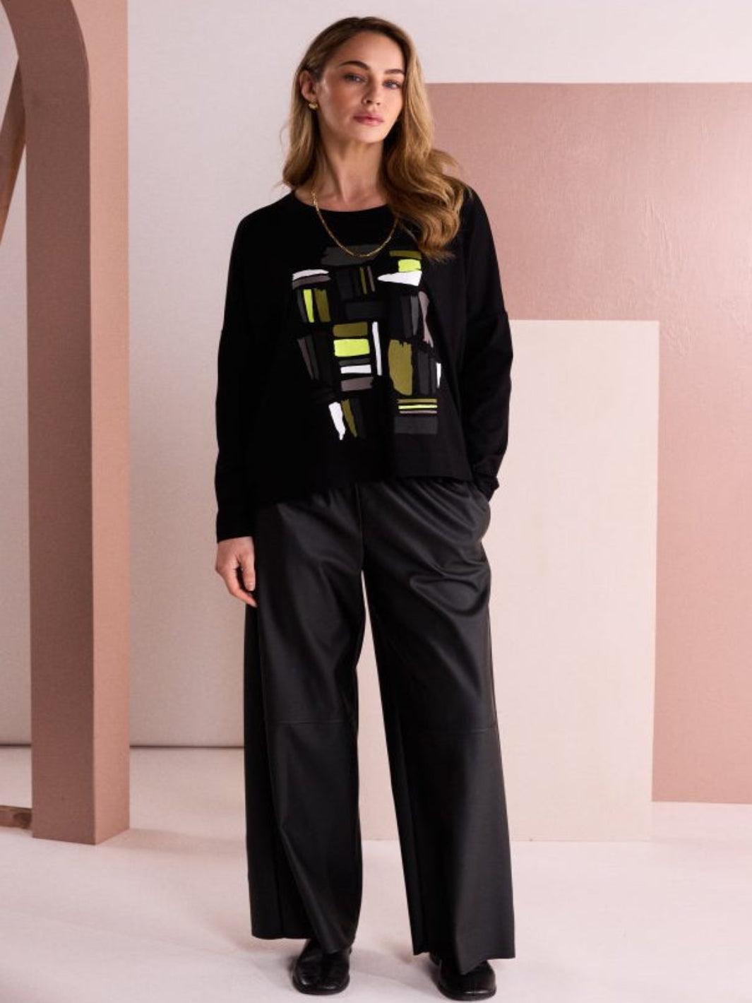 Naya Abstract Top In Black/Thyme 26148-Nicola Ross