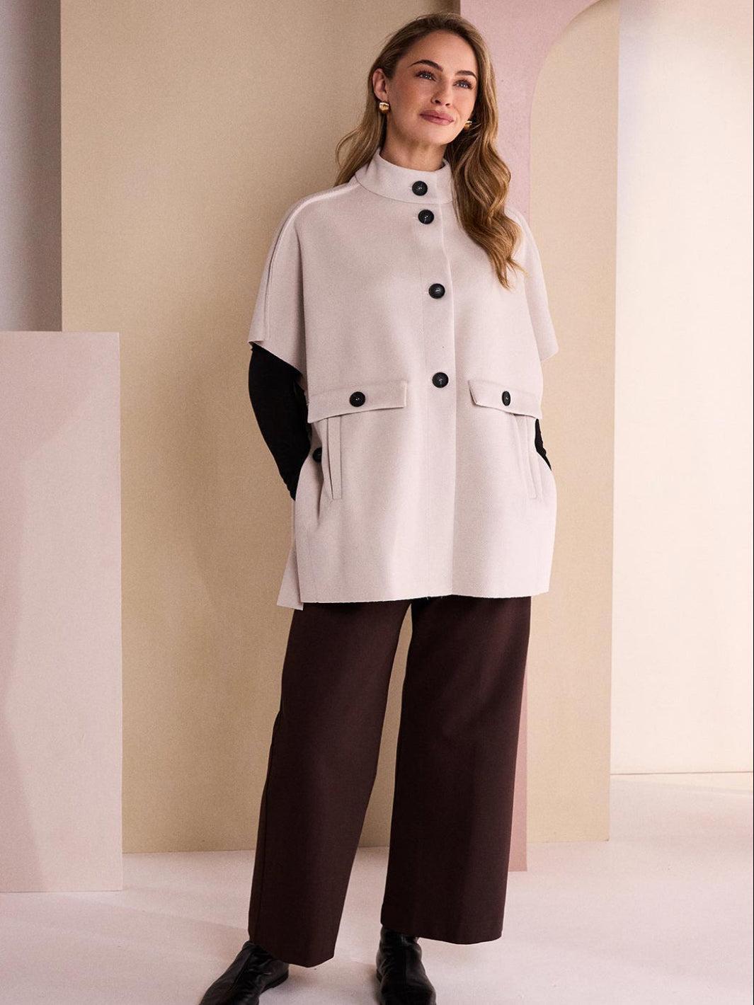 Naya High Neck Jacket In Stone-Nicola Ross
