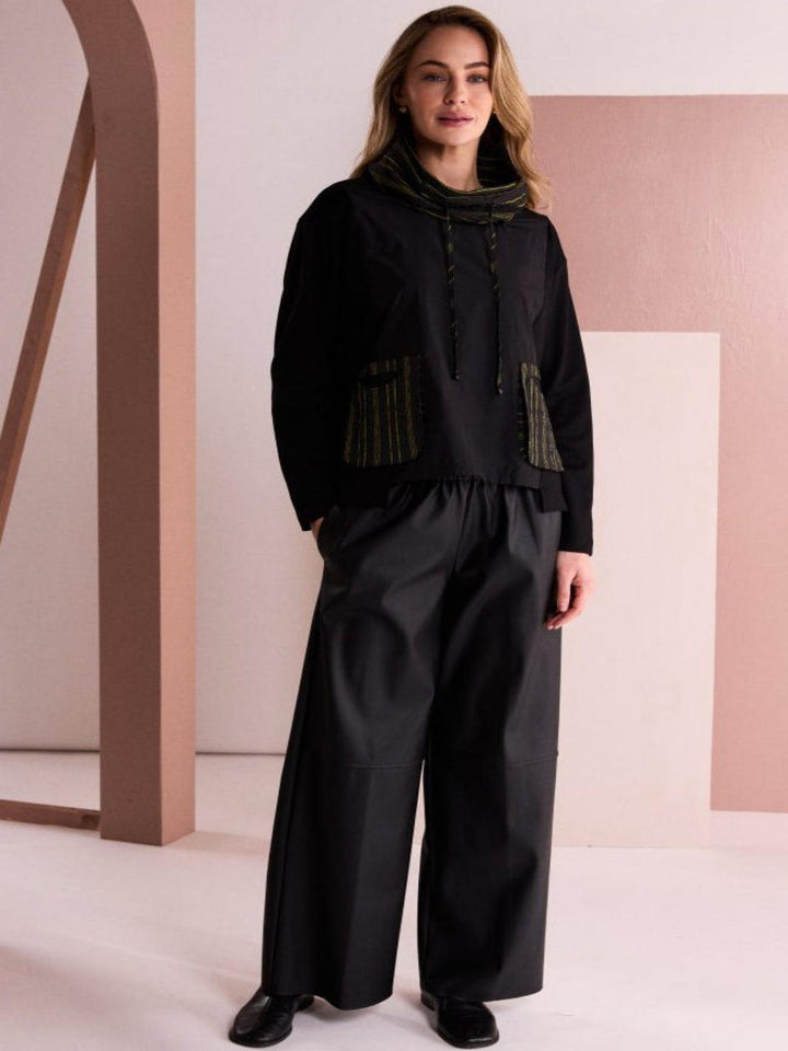 Naya Wide Leg Leather Trousers In Black-Nicola Ross