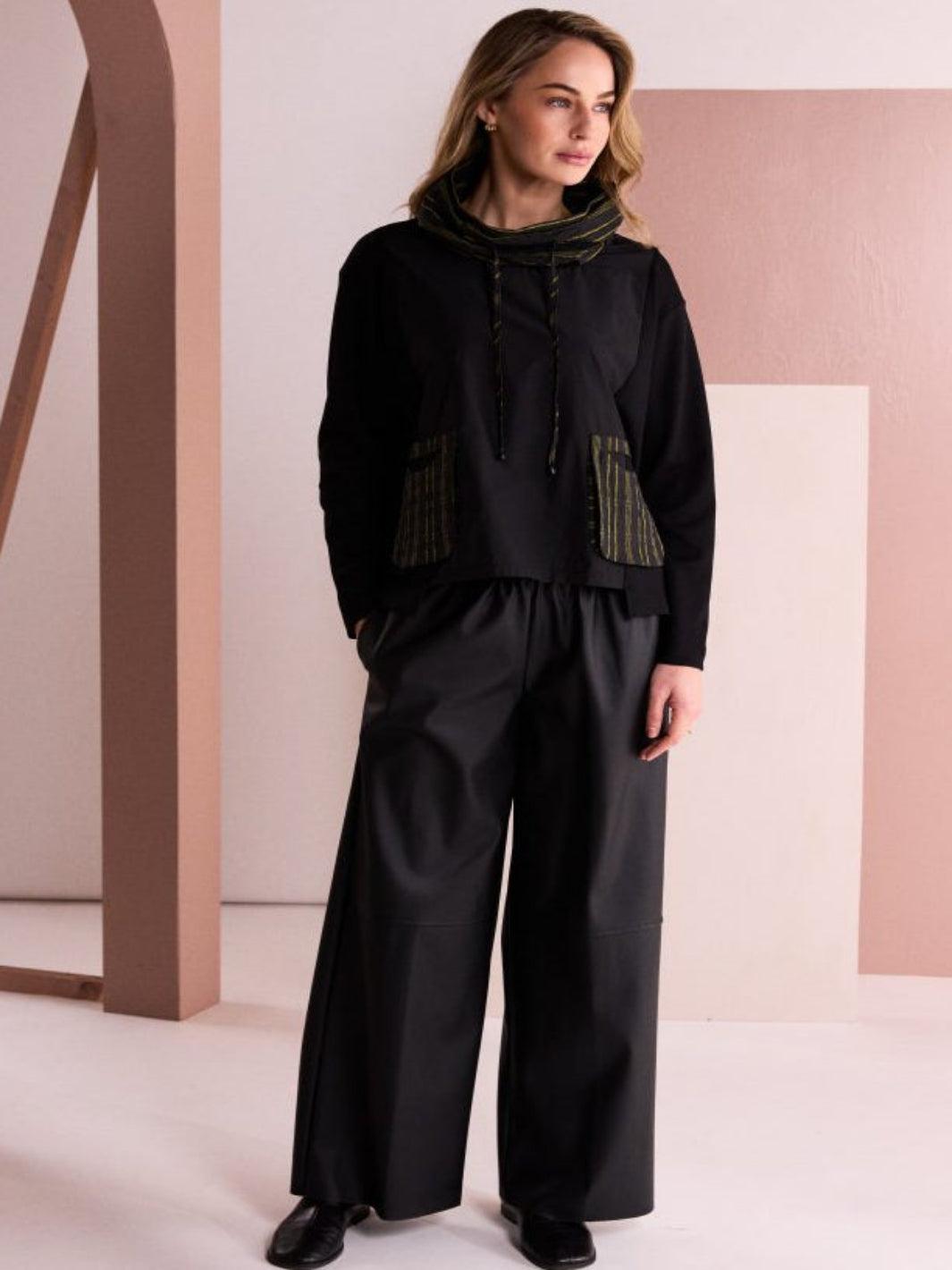 Naya Wide Leg Leather Trousers In Black-Nicola Ross