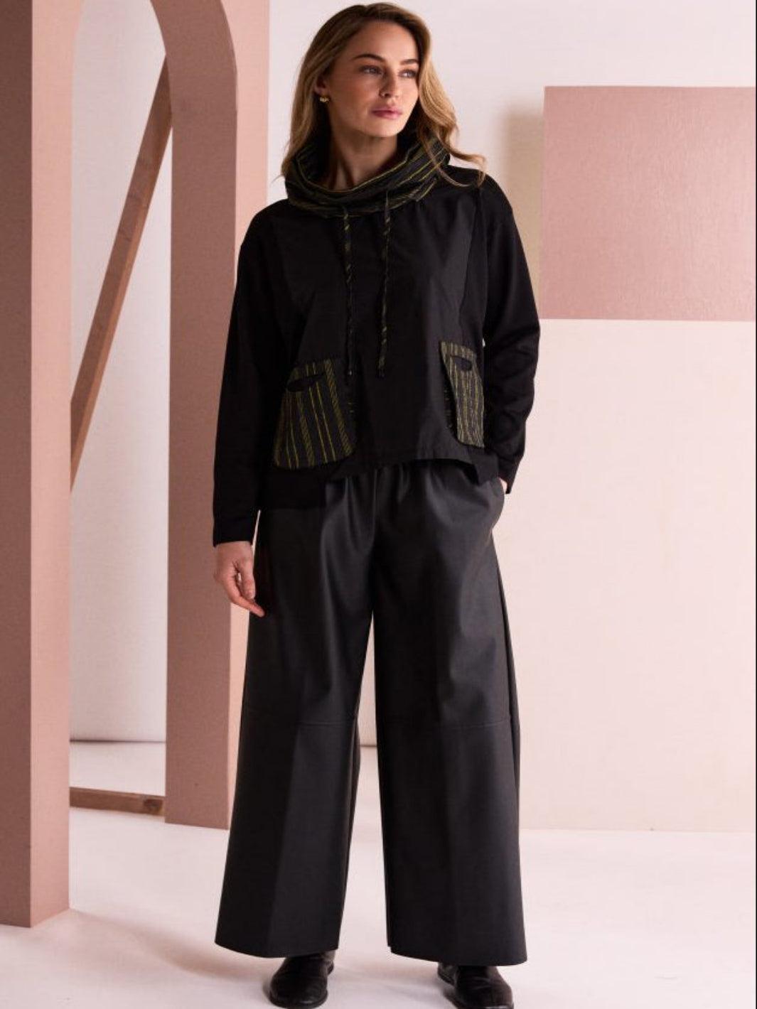 Naya Wide Leg Leather Trousers In Black-Nicola Ross