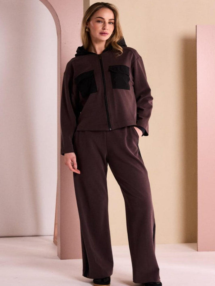 Naya Wide Leg Trousers In Black/Chocolate-Nicola Ross