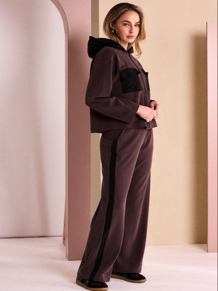 Naya Wide Leg Trousers In Black/Chocolate-Nicola Ross