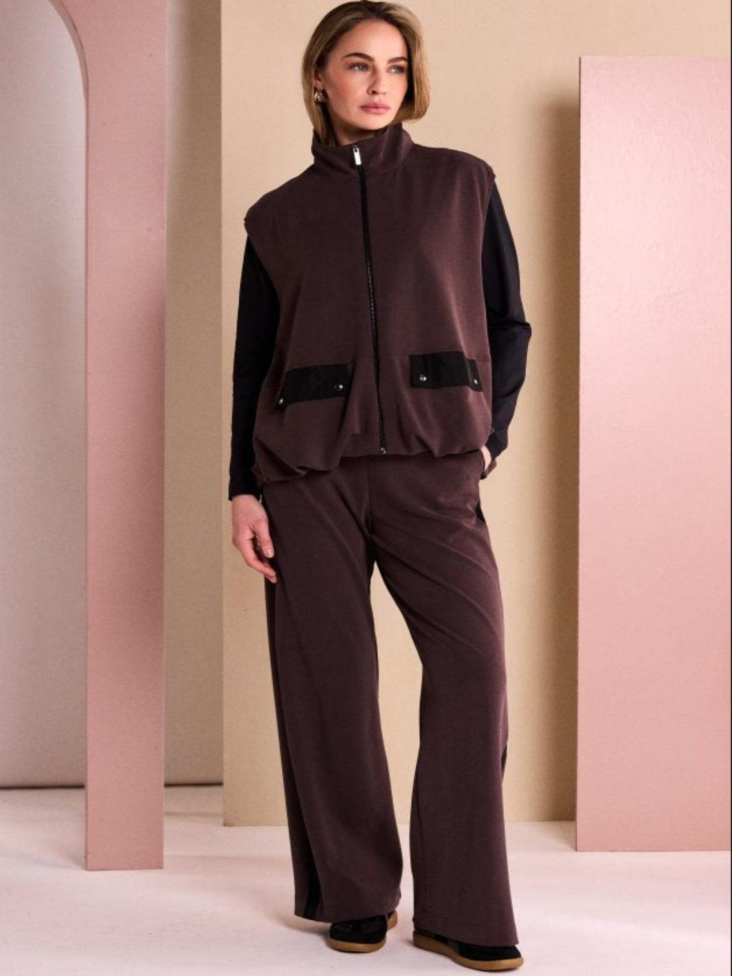 Naya Wide Leg Trousers In Black/Chocolate-Nicola Ross