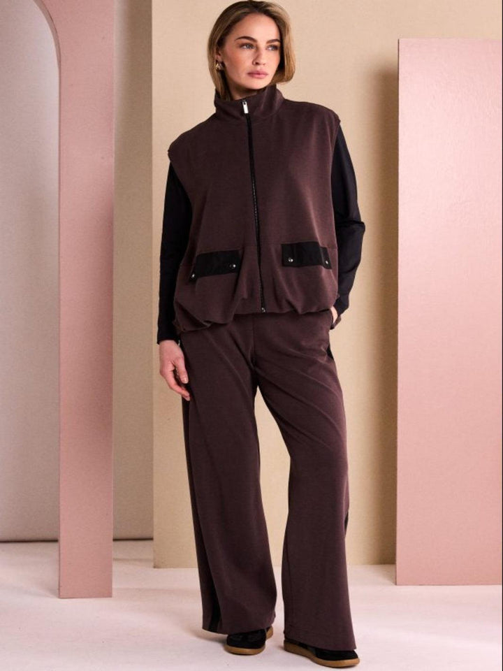 Naya Wide Leg Trousers In Black/Chocolate-Nicola Ross