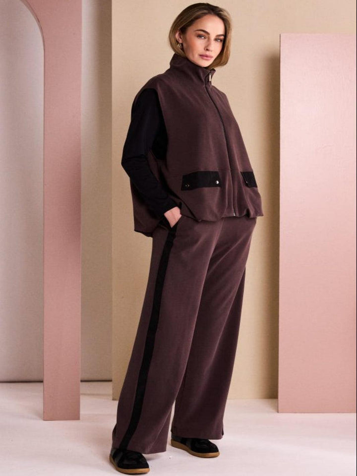 Naya Wide Leg Trousers In Black/Chocolate-Nicola Ross