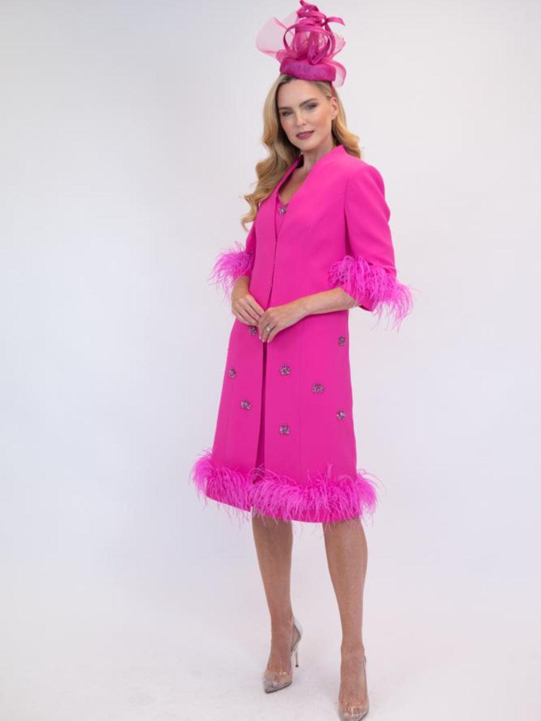 Ophelia Melita Boa Dress/Coat in Cerise-Mother of the bride- mother of the groom -Nicola Ross
