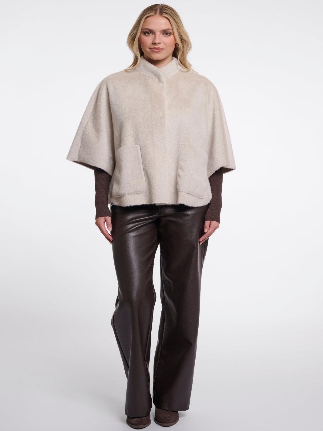 Rino & Pelle Dewi Faux Fur Cape In Birch-Nicola Ross