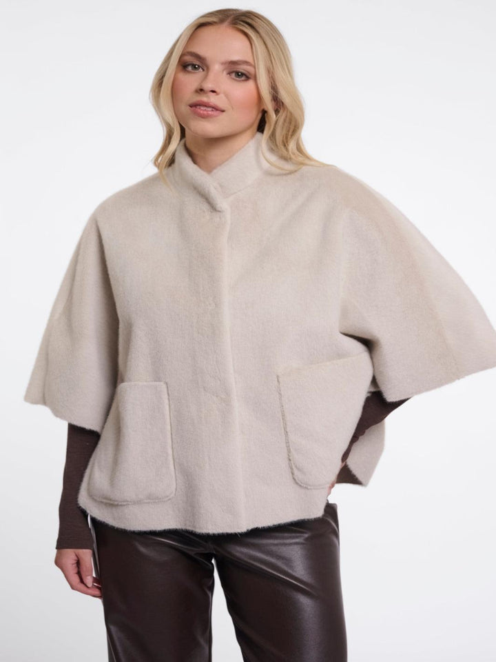 Rino & Pelle Dewi Faux Fur Cape In Birch-Nicola Ross