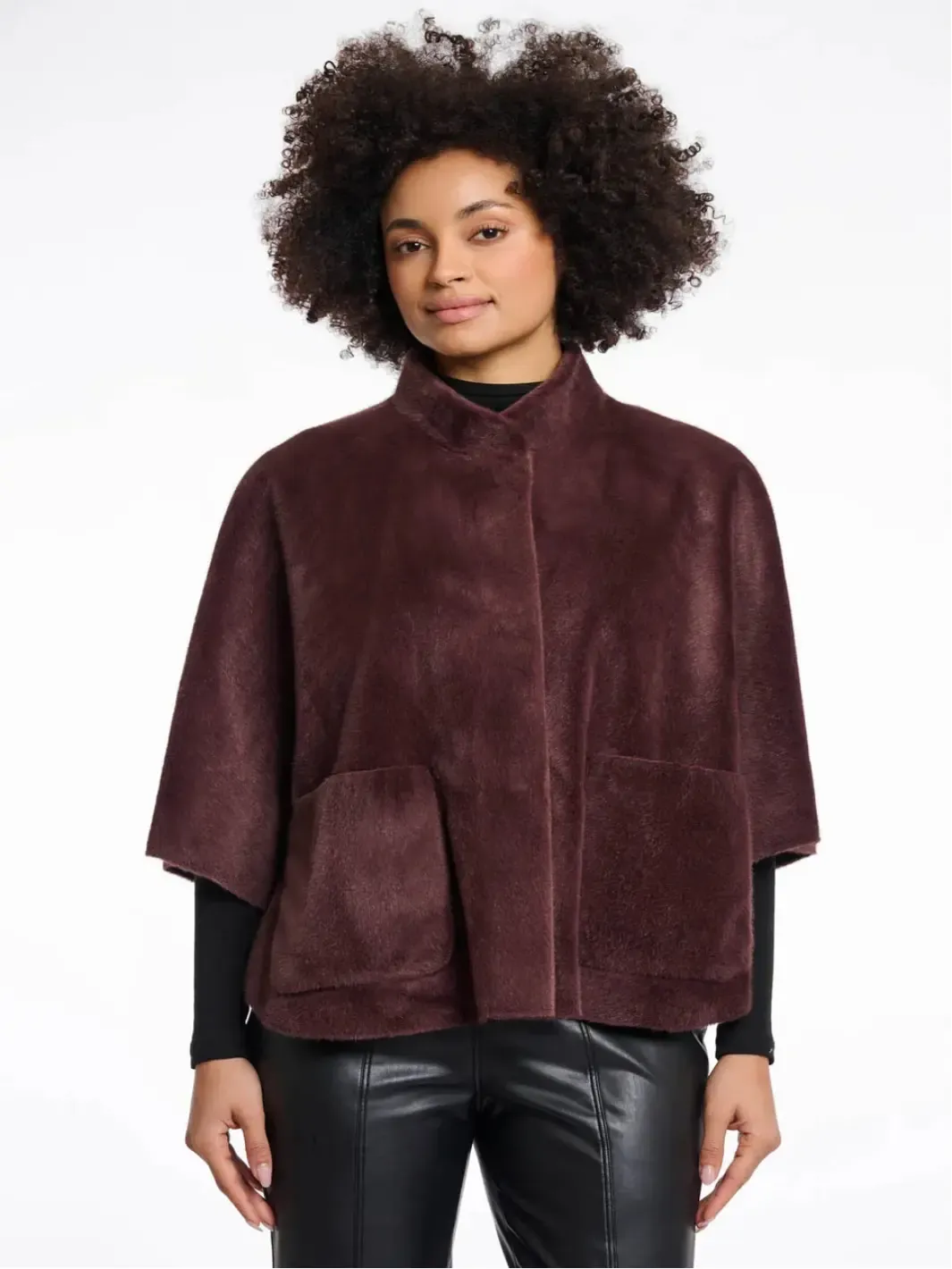 Rino & Pelle Dewi Faux Fur Cape In Chocolate-Nicola Ross