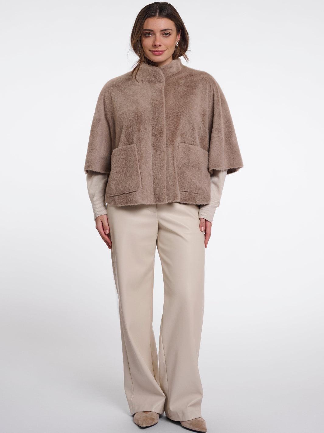 Rino & Pelle Dewi Faux Fur Cape In Mocha-Nicola Ross