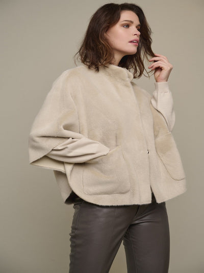 Rino & Pelle Dewi Faux Fur Cape In Stone-Nicola Ross