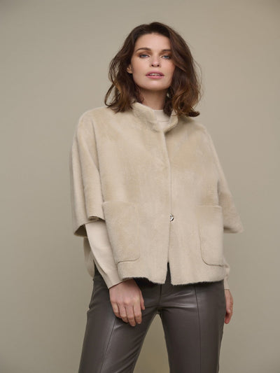 Rino & Pelle Dewi Faux Fur Cape In Stone-Nicola Ross