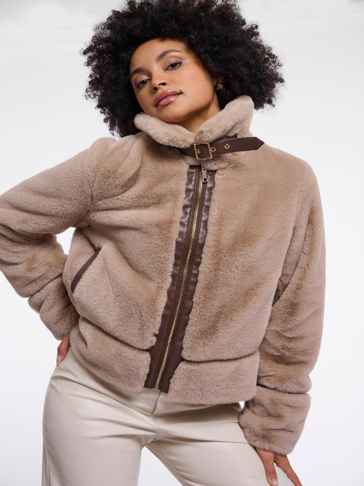 Rino & Pelle Lambra Faux Fur Jacket In Oat-Nicola Ross