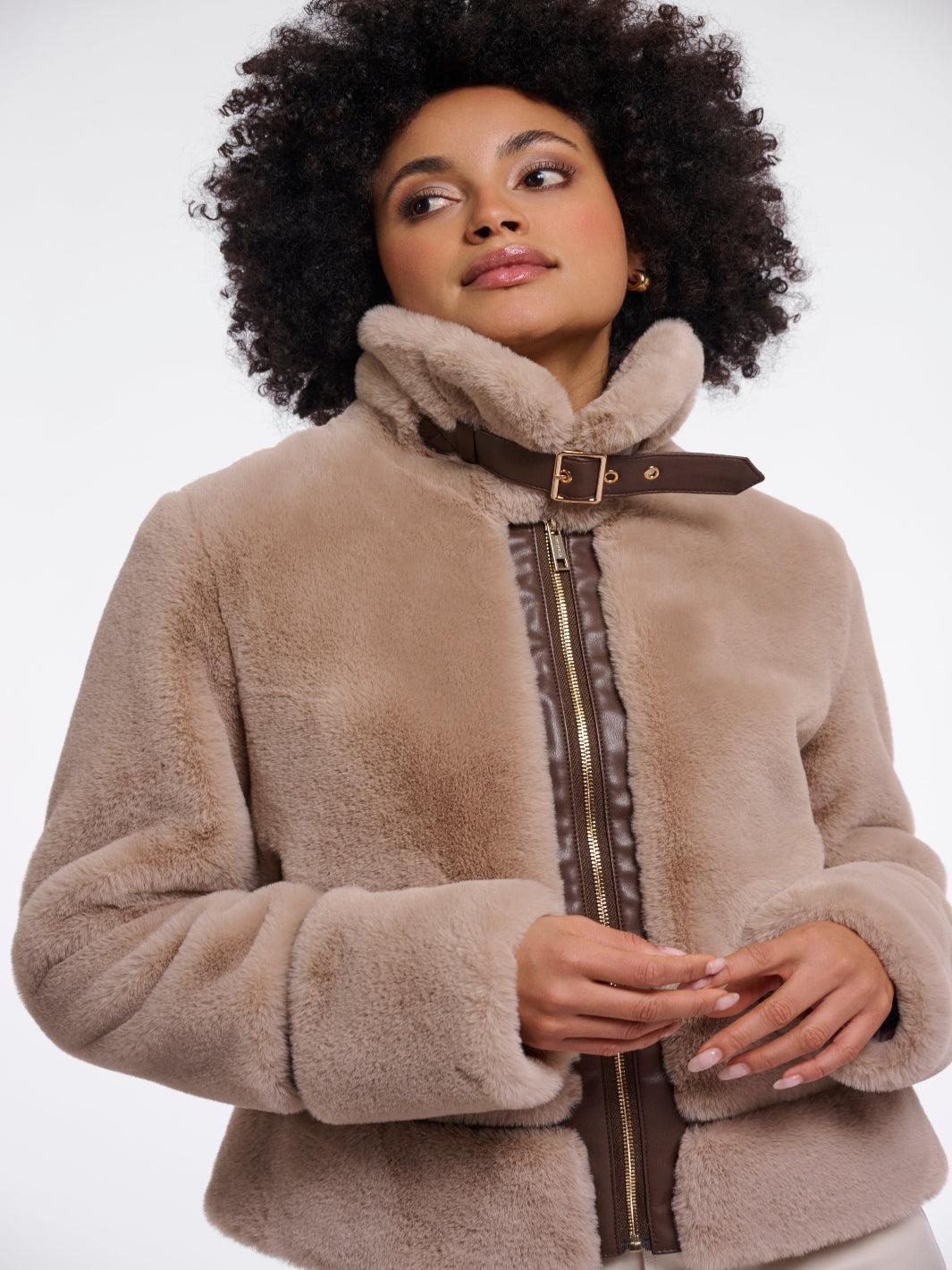 Rino & Pelle Lambra Faux Fur Jacket In Oat-Nicola Ross