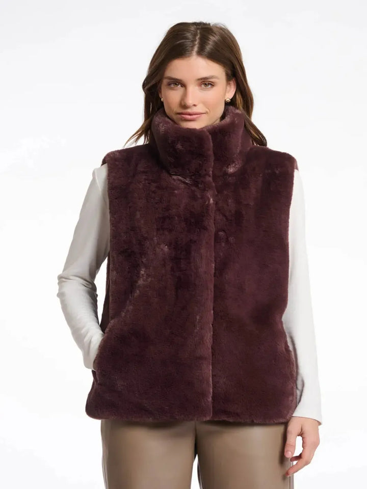 Rino & Pelle Lison Faux Fur Waistcoat In Chocolate-Nicola Ross