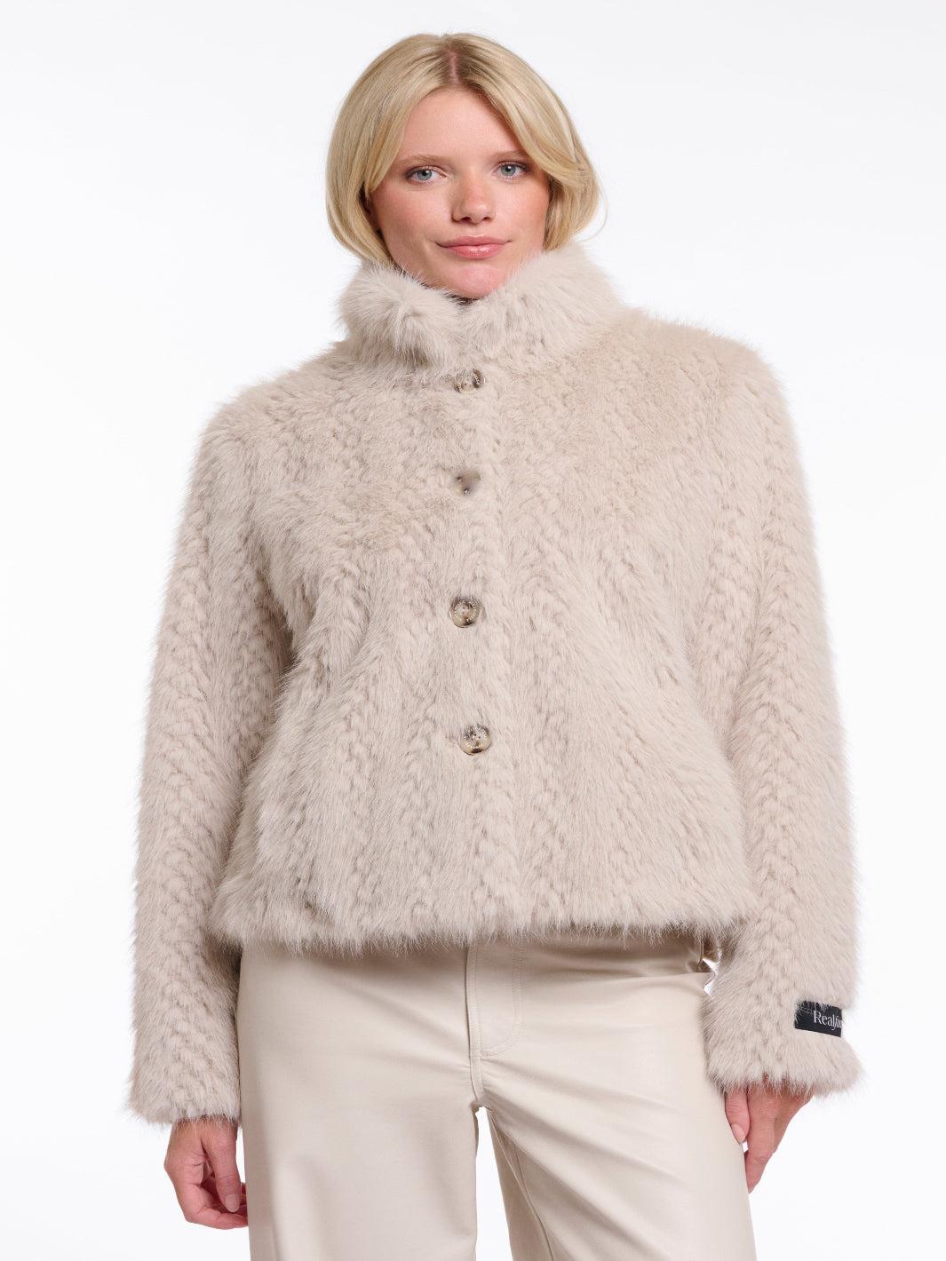 Rino & Pelle Vie Faux Fur Jacket In Birch-Nicola Ross