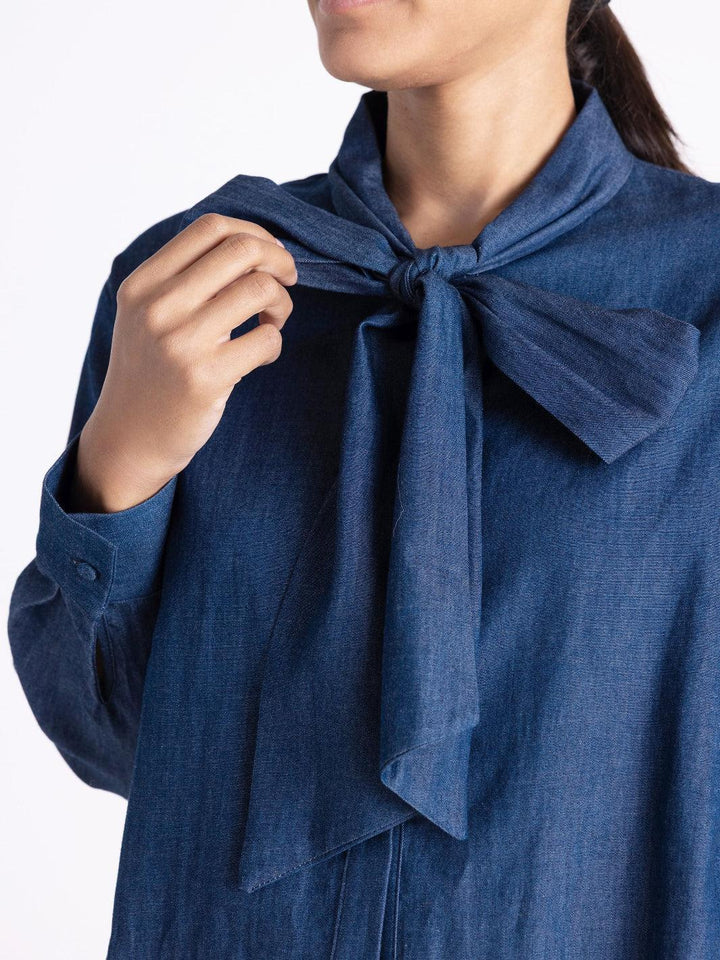 Tuzzi Bow Detail Blouse In Midnight Blue 444185-Nicola Ross