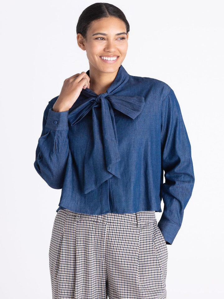 Tuzzi Bow Detail Blouse In Midnight Blue 444185-Nicola Ross