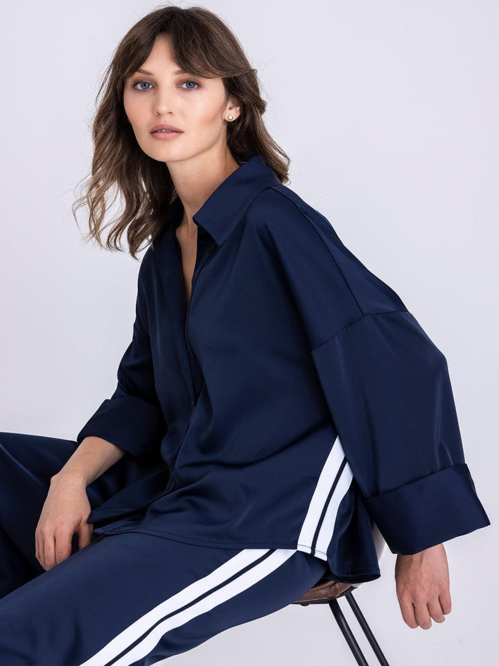 Tuzzi Collared Top In Navy 411370-Nicola Ross