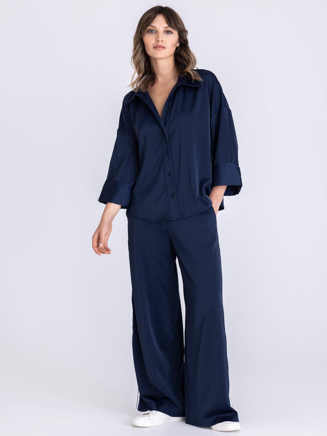 Tuzzi Collared Top In Navy 411370-Nicola Ross