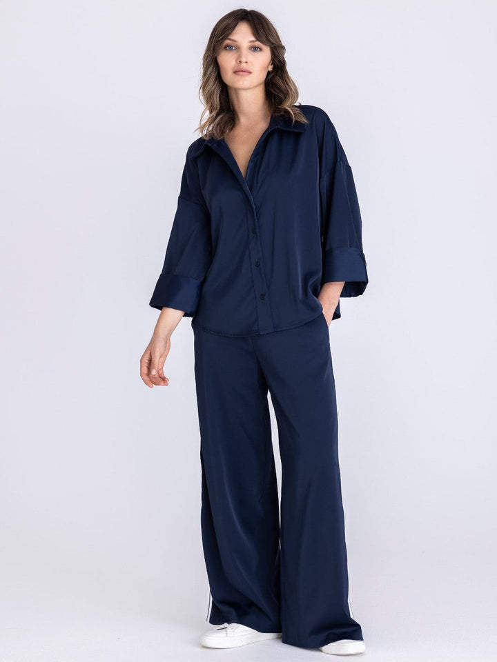 Tuzzi Collared Top In Navy 411370-Nicola Ross