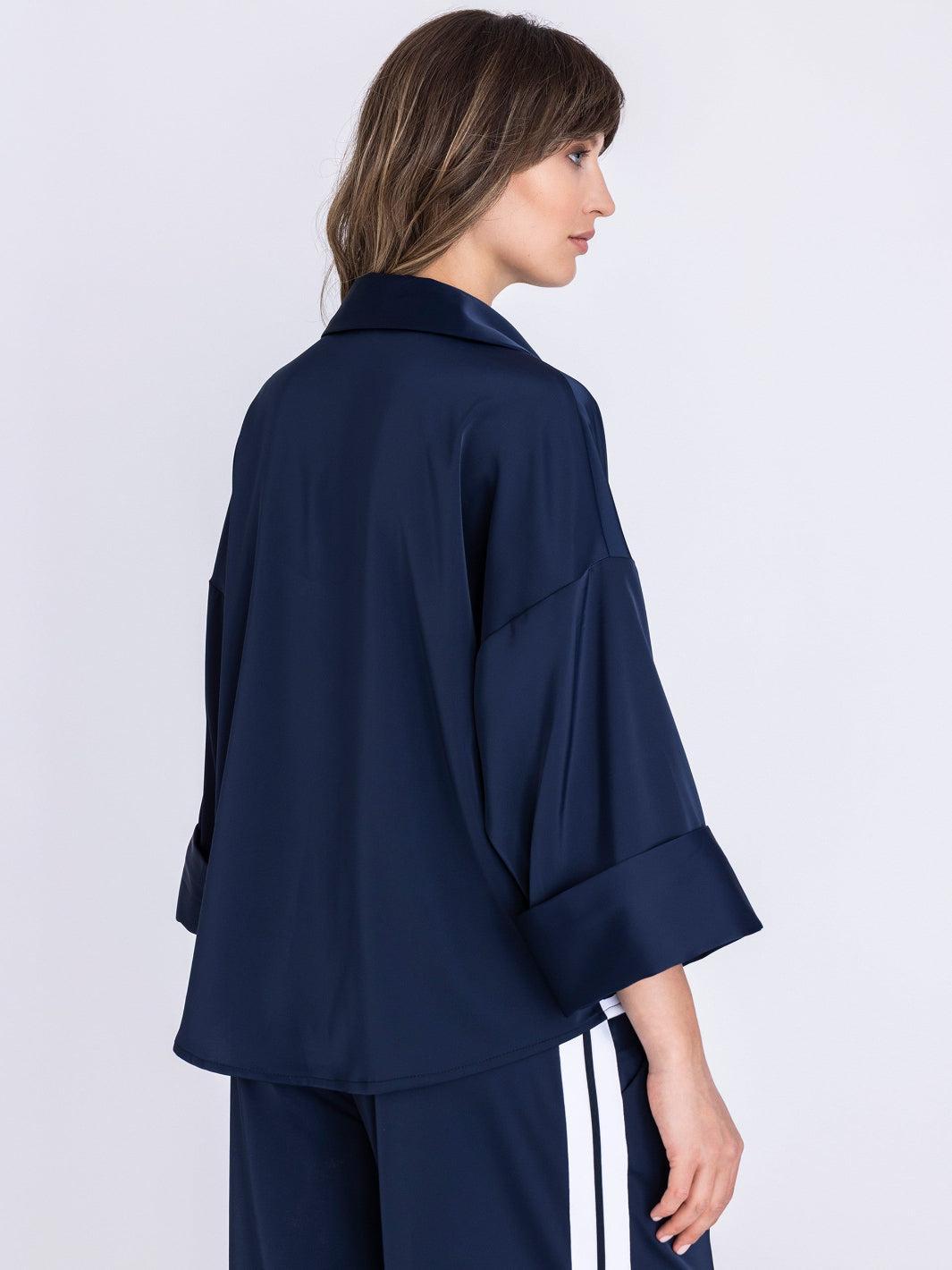 Tuzzi Collared Top In Navy 411370-Nicola Ross