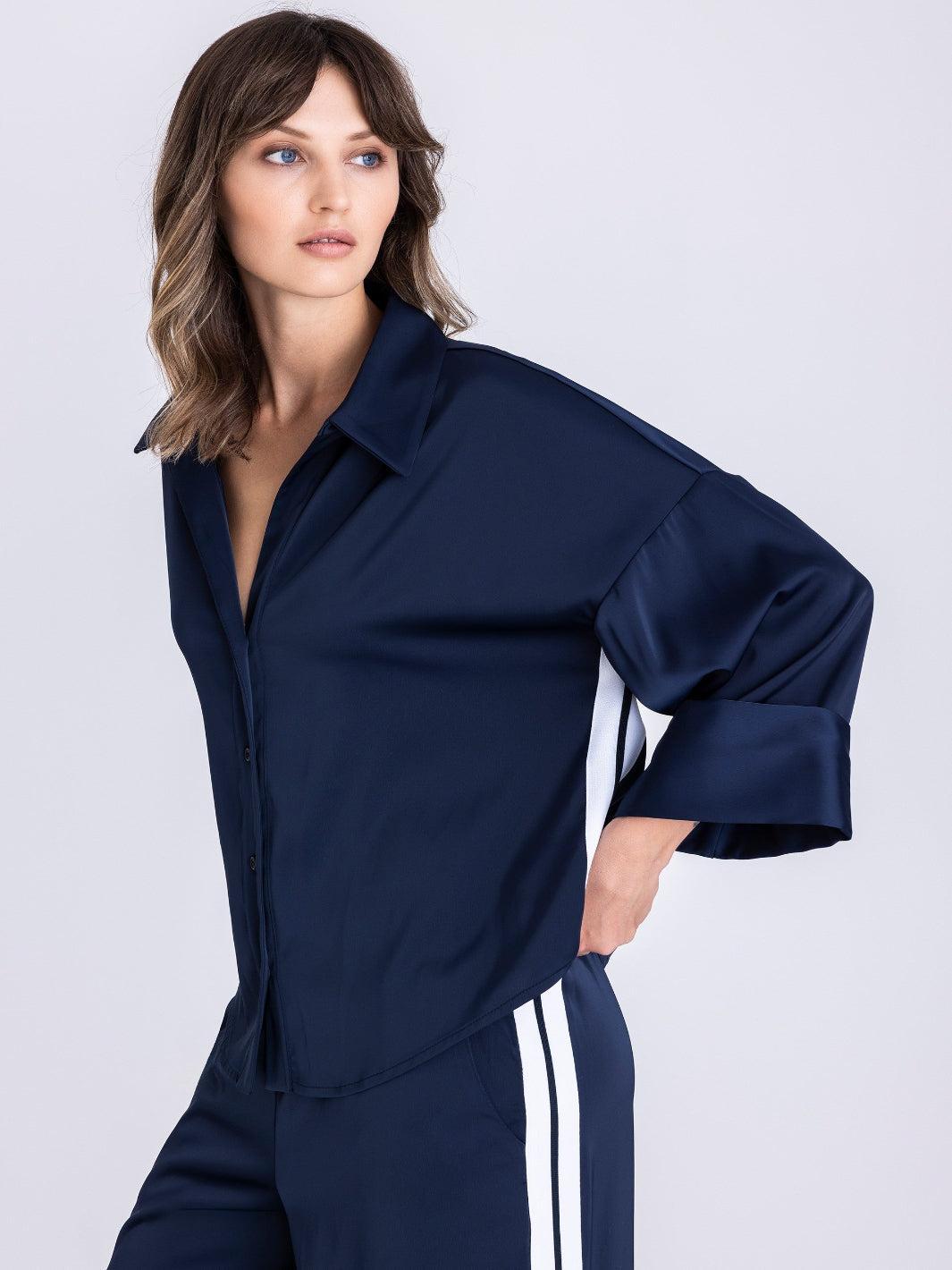 Tuzzi Collared Top In Navy 411370-Nicola Ross