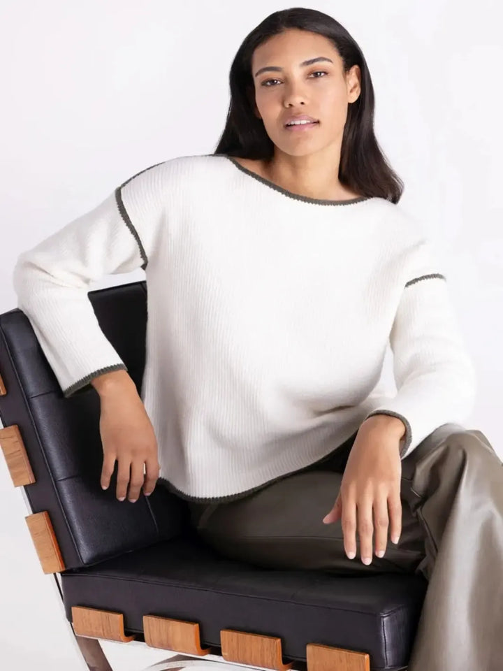 Tuzzi Contrast Sweater In Ivory 421051-Nicola Ross