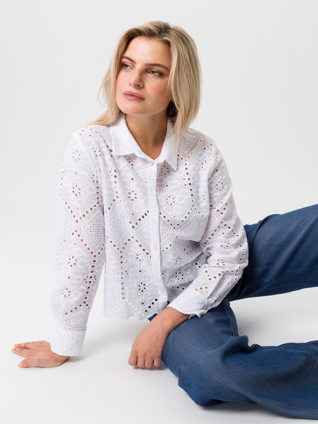 Tuzzi Embroidered Blouse In White 414101-Nicola Ross