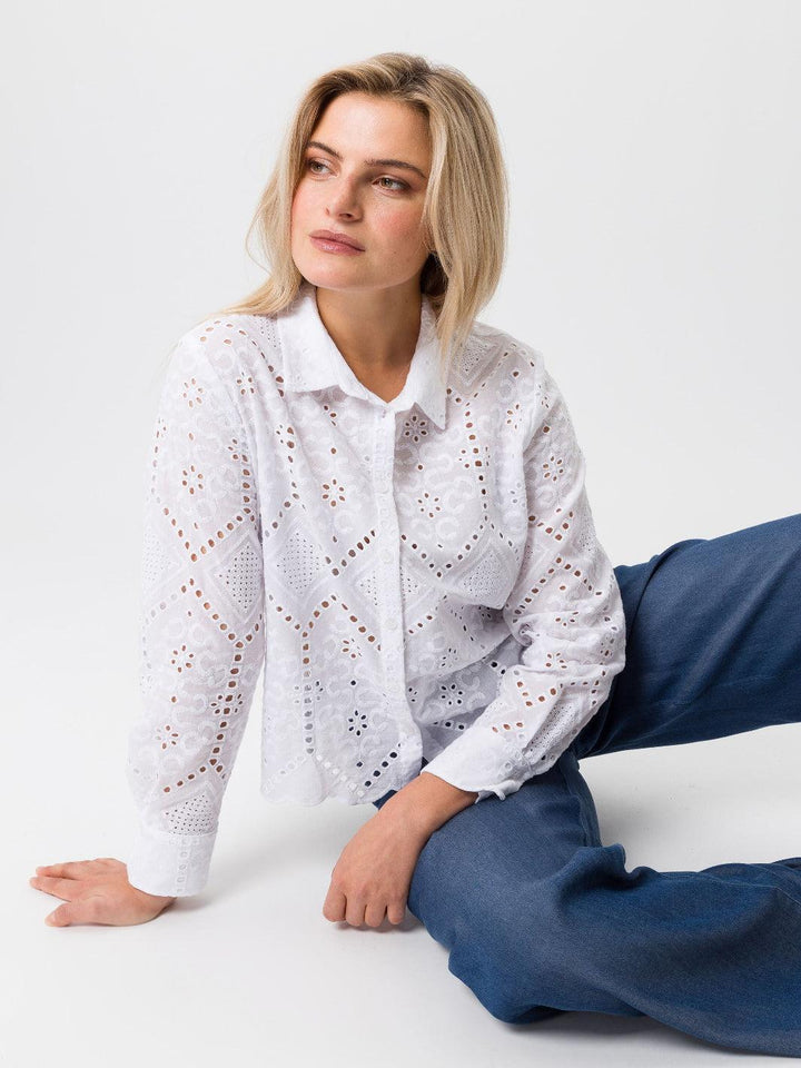 Tuzzi Embroidered Blouse In White 414101-Nicola Ross