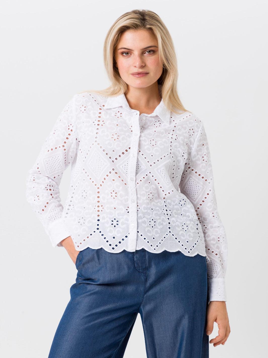 Tuzzi Embroidered Blouse In White 414101-Nicola Ross