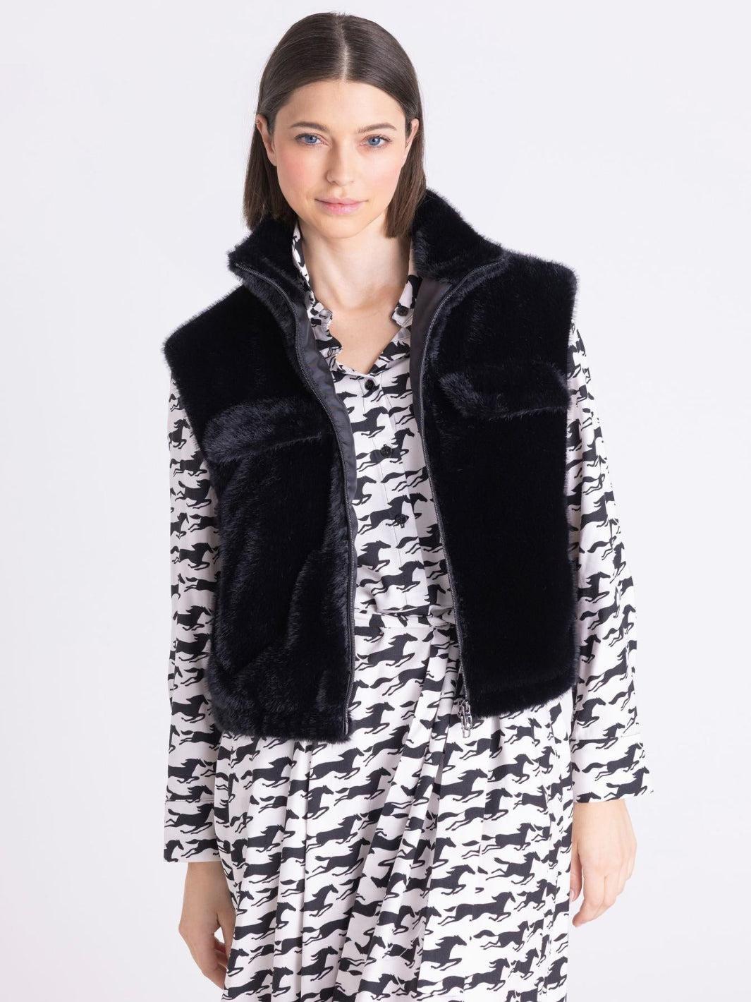 Tuzzi Faux Fur Gilet In Black 421850-Nicola Ross