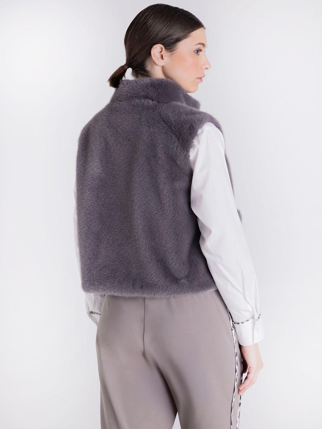 Tuzzi Faux Fur Zip Gilet In Grey 424850-Nicola Ross
