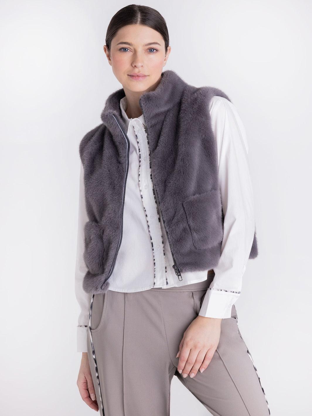 Tuzzi Faux Fur Zip Gilet In Grey 424850-Nicola Ross