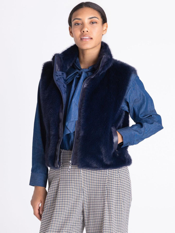 Tuzzi Faux Fur Zip Gilet In Midnight Blue 425850-Nicola Ross